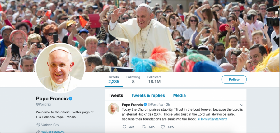 Pope Francis' Twitter page (https://twitter.com/Pontifex?ref_src=twsrc%5Egoogle%7Ctwcamp%5Eserp%7Ctwgr%5Eauthor)